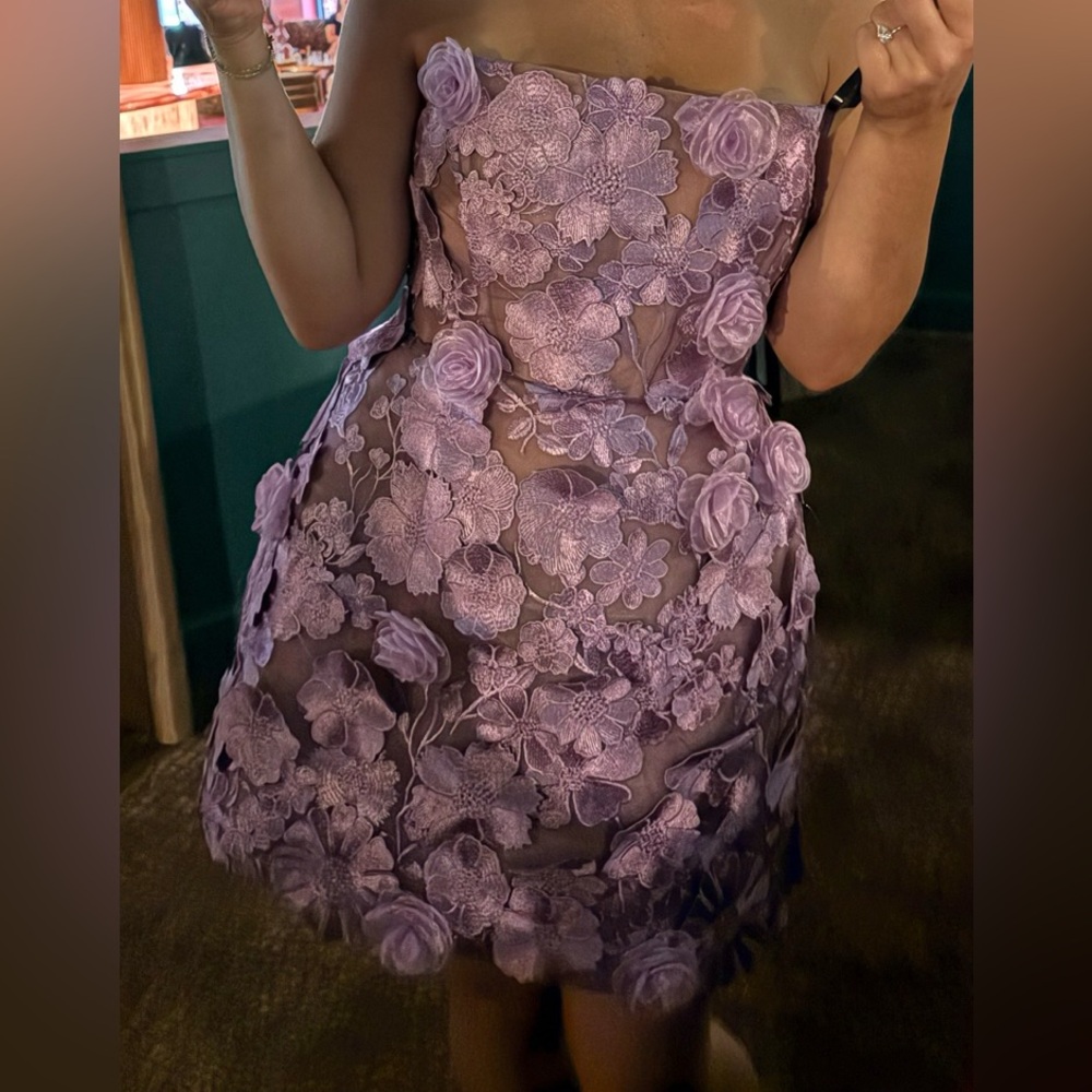 Bronx and Banco Strapless Purple Floral Dress